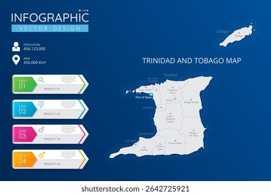 Trinidad and Tobago map with location pointer marks. High detailed country map with division, cities and capital infographic template. Vector illustration EPS10