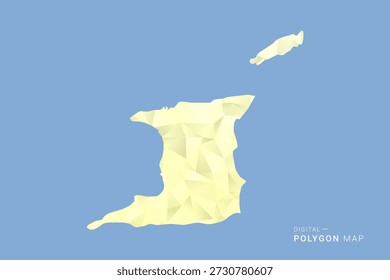 Mapa de Trinidad y Tobago en estilo de Vector de polígono bajo, ilustración de forma geométrica con tonos amarillos suaves sobre fondo azul, silueta limpia para infografía.