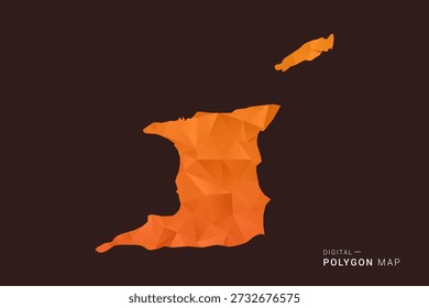 Mapa de Trinidad y Tobago - Vector de polígono bajo, silueta triangulada geométrica en tonos naranja y marrón oscuro, estilo infográfico moderno limpio, fondo aislado.