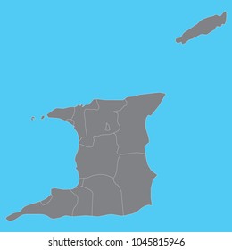 Trinidad and Tobago map on gray background vector, Trinidad and Tobago Map Outline Shape Gray on White Vector Illustration, High detailed Gray illustration map Trinidad and Tobago. .blue background.