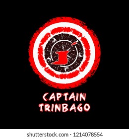 Trinidad and Tobago map on a shield with the national colors red, white and black. Black background