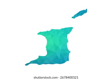 Mapa de Trinidad e Tobago - Ilustração vetorial estilo polígono em verde e azul gradiente, baixo projeto geométrico poly, isolado no fundo branco, perfeito para infográficos e uso de aprendizagem.