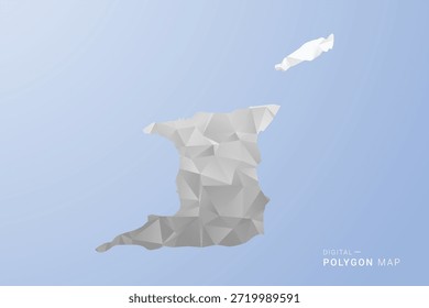 Karte Trinidad und Tobago - polygonale Vektorgrafik in Grau, Weiß und Blau, Low-Poly-geometrisches Design, minimale Silhouette, geeignet für Infografik und modernes Design.
