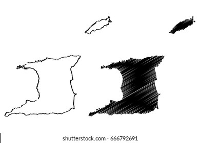Trinidad and Tobago map vector illustration, scribble sketch  Trinidad and Tobago