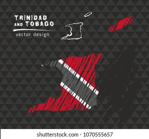 Trinidad and Tobago national vector map with sketch chalk flag. Sketch chalk hand drawn illustration