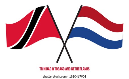 Trinidad and Tobago and Netherlands Flags Crossed And Waving Flat Style. Official Proportion.