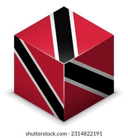 Trinidad and Tobago (North America) (Trinbagonian) (English) National Flag, Country Emblem 2.5D Isometric Projection Cube Symbol Gloss Plastic Symmetry Square Design Isolated on White Background