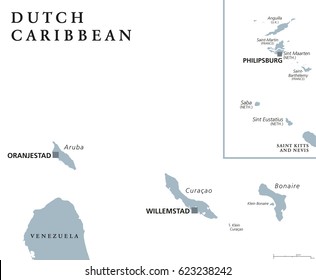 Trinidad and Tobago political map with capital Port of Spain. Republic and Caribbean twin island country in the north of Venezuela. Gray illustration on white background. English labeling. Vector.