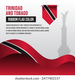 Trinidad and Tobago ribbon flag with Memorial Park Monument silhouette and decoration