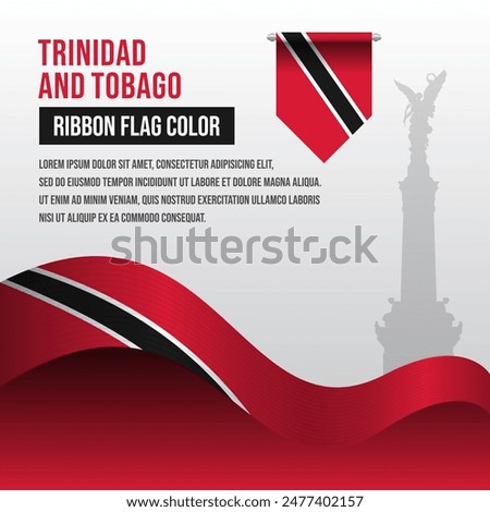 Trinidad and Tobago ribbon flag with Memorial Park Monument silhouette and decoration