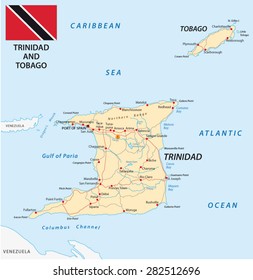 trinidad and tobago road map with flag