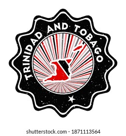 Trinidad and Tobago round grunge stamp with country map and country flag. Vintage badge with circular text and stars, vector illustration.