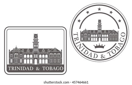 Map Of Trinidad And Tobago, Postal Passport Stamp, Travel Stamp Clipping Path Image485213477