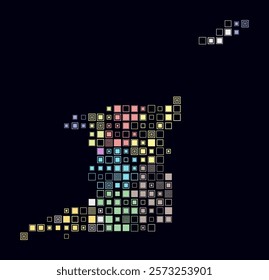 Trinidad and Tobago, shape of the country build of colored cells. Digital style map of the Trinidad and Tobago on dark background. Large size square blocks. Simple vector illustration.