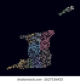 Trinidad and Tobago, shape of the country build of colored cells. Digital style map of the Trinidad and Tobago on dark background. Small size circle blocks. Vibrant vector illustration.