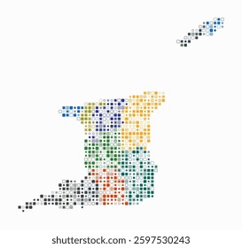 Trinidad and Tobago, shape of the country built of colored cells. Digital style map of Trinidad and Tobago on white background. Small size rounded square blocks. Stylish vector illustration.