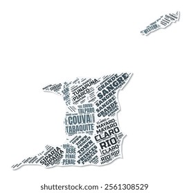 Trinidad and Tobago shape text cloud. Country border with shadow on white background. Trinidad and Tobago with regions division in vintage gazette style. Stylish vector illustration.