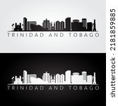 Trinidad and Tobago skyline and landmarks silhouette, black and white design, vector illustration.