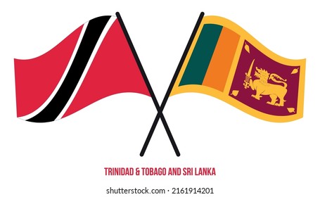 Trinidad  Tobago and Sri Lanka Flags Crossed And Waving Flat Style. Official Proportion.