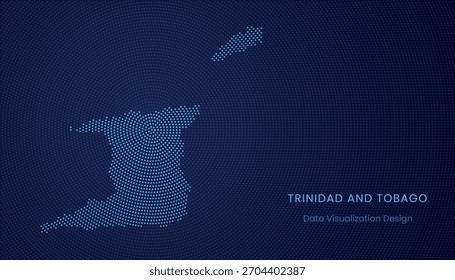 Trinidad and Tobago stylized dotted map in modern circular data tech visualization concept.
