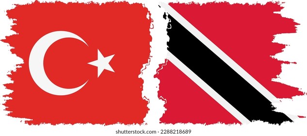 Trinidad and Tobago and Turkey grunge flags connection, vector