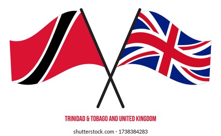 Trinidad and Tobago and United Kingdom Flags Crossed And Waving Flat Style. Official Proportion.