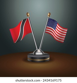 Trinidad and Tobago and United States table flags with gradient backgrund. Vector Illustration