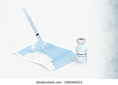 Trinidad and Tobago Vaccination, Injection with COVID-19 vaccine in Map of Trinidad and Tobago. Vaccination Concept Illustration.