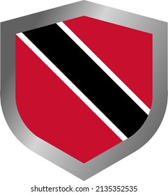 Bandera vector de Trinidad y Tobago en forma de escudo. con un marco metálico y la selección de color correcta.