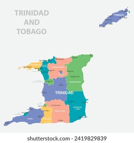 Trinidad and Tobago vector map. High detailed illustration with borders and cities