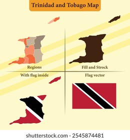 Mapa del Vector de Trinidad y Tobago con regiones superposición de la bandera de silueta negra y bandera independiente ideal para infografías de materiales educativos y proyectos de diseño, geografía e identidad de Azerbaiyán