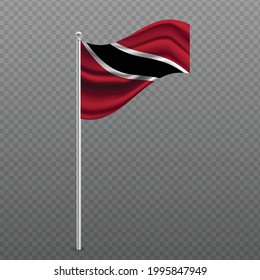 Trinidad and Tobago waving flag on metal pole. Vector illustration.