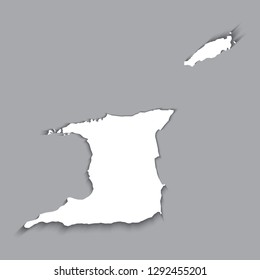 Trinidad and Tobago white map,border flat simple style with long shadow on gray background.eps10