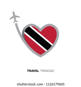 Trinidad travel concept. Heart shape flag with airplane