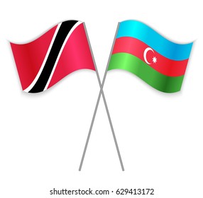 Trinidadian and Azerbaijani crossed flags. Trinidad and Tobago combined with Azerbaijan isolated on white. Language learning, international business or travel concept.