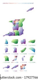 Trinidadian low poly regions. Polygonal map of Trinidad and Tobago with regions. Geometric maps for your design. Charming vector illustration.