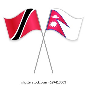 Trinidadian and Nepalese crossed flags. Trinidad and Tobago combined with Nepal isolated on white. Language learning, international business or travel concept.