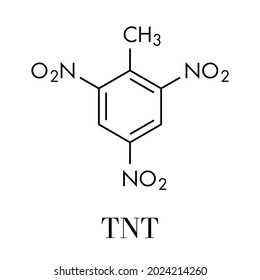 Molécula explosiva alta de trinitrotolueno (TNT). Fórmula esquelética.