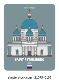 Trinity Cathedral in Saint Petersburg, Russia. Architectural symbols of European cities. Colorful vector 