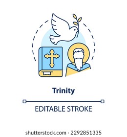 Trinity concept icon. God comprising three distinct. Christian belief abstract idea thin line illustration. Isolated outline drawing. Editable stroke. Arial, Myriad Pro-Bold fonts used