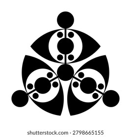 Trinity, crop circle pattern in the shape of three Vesica piscis symbols, or also open eyes, found 2026 in Wiltshire. Circles and lens shapes arranged and connected in an equilateral triangle. Vector