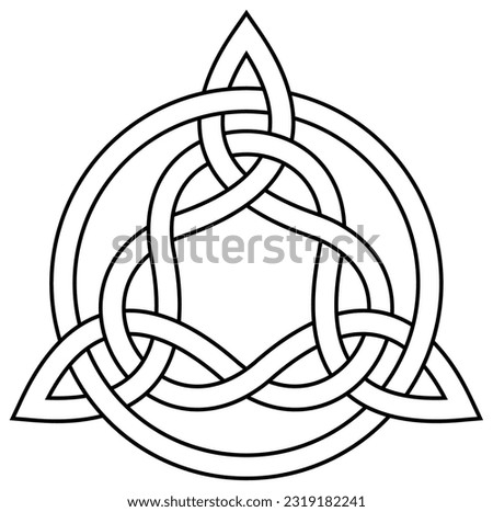 Trinity knot in black contour. Celtic symbol also known as Triquetra. Isolated background.
The Triqueta symbolizes the three areas of body, psyche and spirit. Foto stock © 