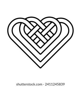 The Trinity Knot intertwined with Heart symbol. Wiccan triqueta symbol design. Vector line art.