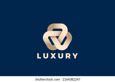 Trinity Loop Triangle Logo Abstract Design Vector template. Golden Luxury Fashion Jewelry Logotype concept icon.