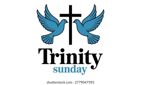 trinity sunday christian illustration featuring holy cross with blue doves symbolizing faith peace spirituality worship religion church celebration and sacred devotion artwork
