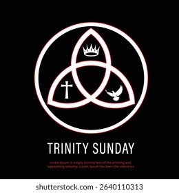 Trinity Sunday with Cross, crown and dove of Holy Spirit Vector illustration. Christian feast design