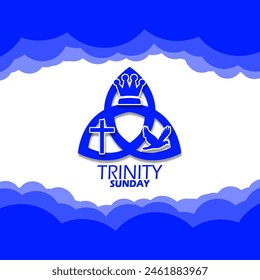 Trinity Sunday event banner. A symbol of a king's crown, a cross and a bird on white background to celebrate on May