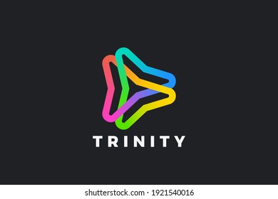 Trinity Triangle Logo Triple Looped Infinity Linear Outline Colorful Shape Abstract