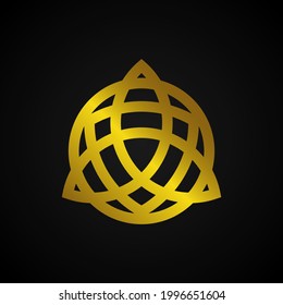 trinity vector logo.a Wiccan symbol for protection. Vector golden Celtic trinity knot set isolated on black background. Wiccan divination symbol, ancient occult sign