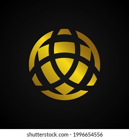 trinity vector logo.a Wiccan symbol for protection. Vector golden Celtic trinity knot set isolated on black background. Wiccan divination symbol, ancient occult sign